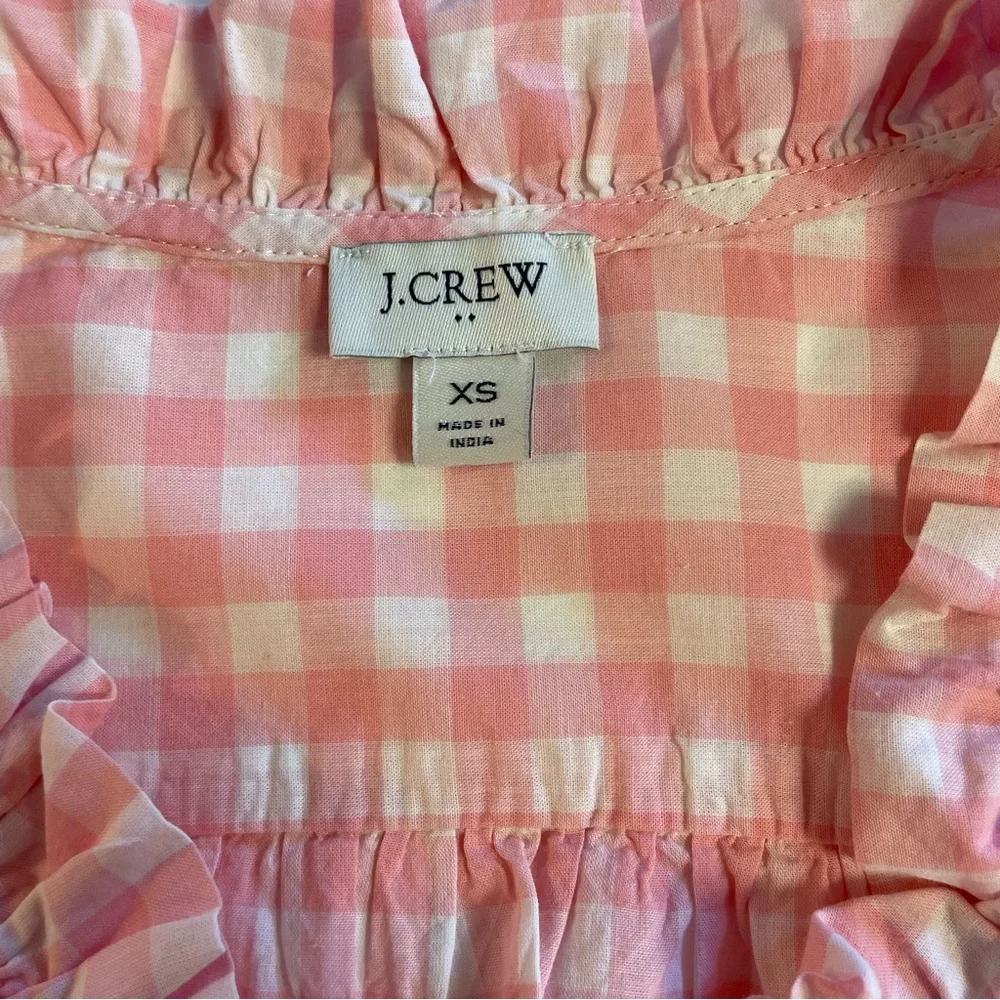 J. Crew Factory Women's Pink Gingham Sleeveless Ruffle Blouse Size XS - Picture 6 of 8